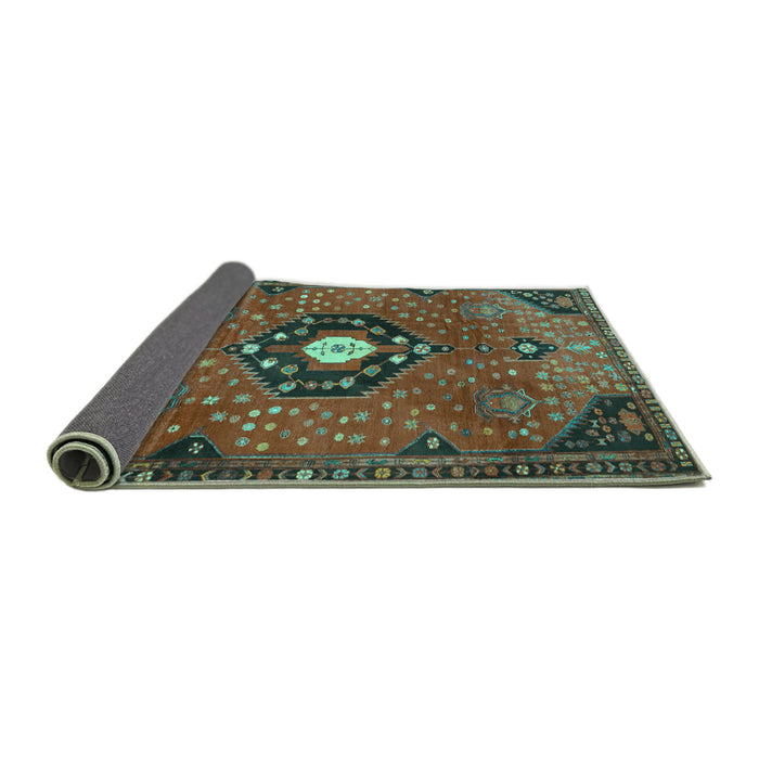 Sideview of Medallion Turquoise Traditional Rug, tr4449turq