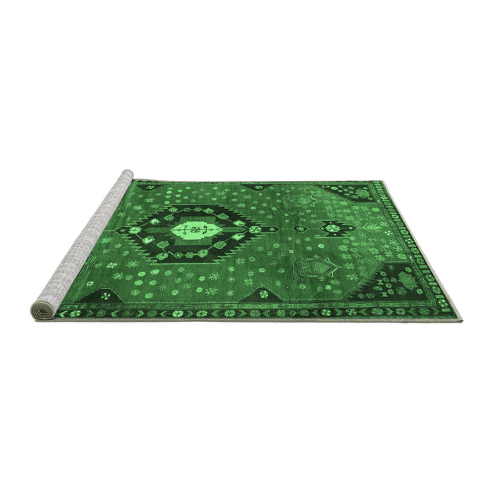 Sideview of Machine Washable Medallion Emerald Green Traditional Area Rugs, wshtr4449emgrn