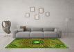 Machine Washable Medallion Green Traditional Area Rugs in a Living Room,, wshtr4449grn