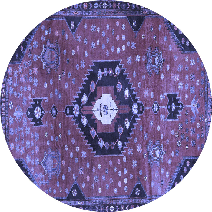 Round Medallion Blue Traditional Rug, tr4449blu