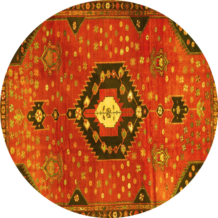 Round Machine Washable Medallion Yellow Traditional Rug, wshtr4449yw