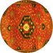 Round Machine Washable Medallion Yellow Traditional Rug, wshtr4449yw