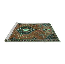 Sideview of Machine Washable Medallion Turquoise Traditional Area Rugs, wshtr4449turq