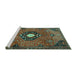 Sideview of Machine Washable Medallion Turquoise Traditional Area Rugs, wshtr4449turq