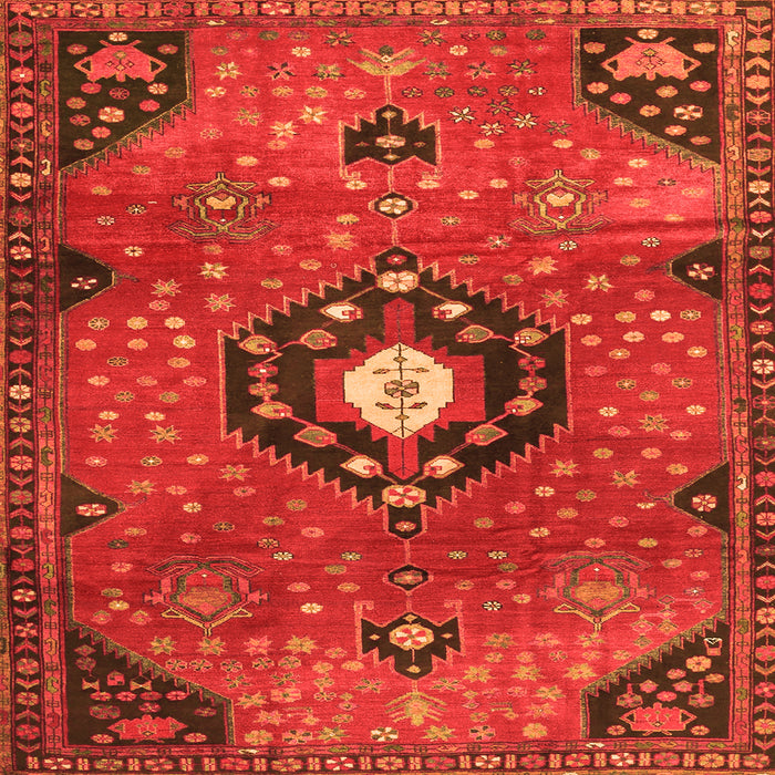 Round Machine Washable Medallion Orange Traditional Area Rugs, wshtr4449org