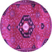 Round Machine Washable Medallion Purple Traditional Area Rugs, wshtr4449pur