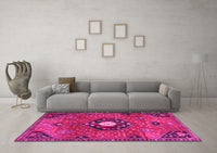 Machine Washable Medallion Pink Traditional Rug, wshtr4449pnk