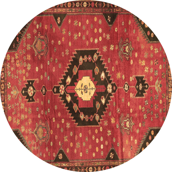 Round Machine Washable Medallion Brown Traditional Rug, wshtr4449brn