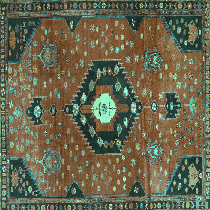 Square Medallion Turquoise Traditional Rug, tr4449turq