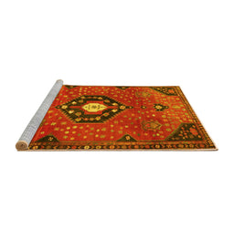 Sideview of Machine Washable Medallion Yellow Traditional Rug, wshtr4449yw
