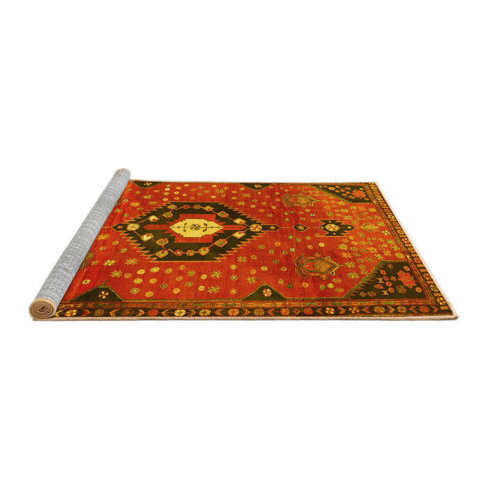 Sideview of Machine Washable Medallion Yellow Traditional Rug, wshtr4449yw