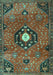 Machine Washable Medallion Turquoise Traditional Area Rugs, wshtr4449turq