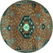 Round Machine Washable Medallion Turquoise Traditional Area Rugs, wshtr4449turq