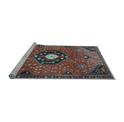 Sideview of Machine Washable Medallion Light Blue Traditional Rug, wshtr4449lblu