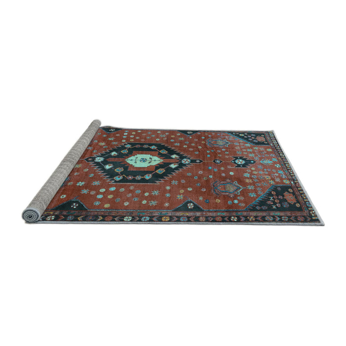 Sideview of Machine Washable Medallion Light Blue Traditional Rug, wshtr4449lblu