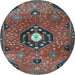 Round Machine Washable Medallion Light Blue Traditional Rug, wshtr4449lblu