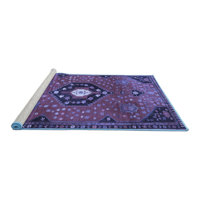 Sideview of Machine Washable Medallion Blue Traditional Rug, wshtr4449blu
