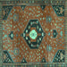 Square Machine Washable Medallion Turquoise Traditional Area Rugs, wshtr4449turq