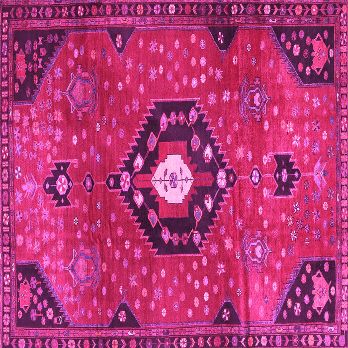 Square Machine Washable Medallion Pink Traditional Rug, wshtr4449pnk