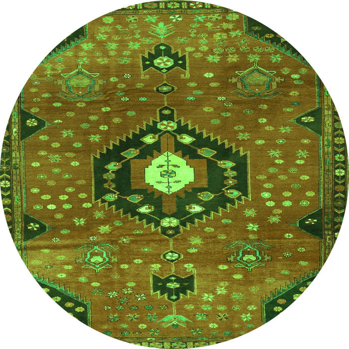 Square Medallion Green Traditional Rug, tr4449grn