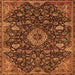 Round Machine Washable Medallion Orange Traditional Area Rugs, wshtr444org