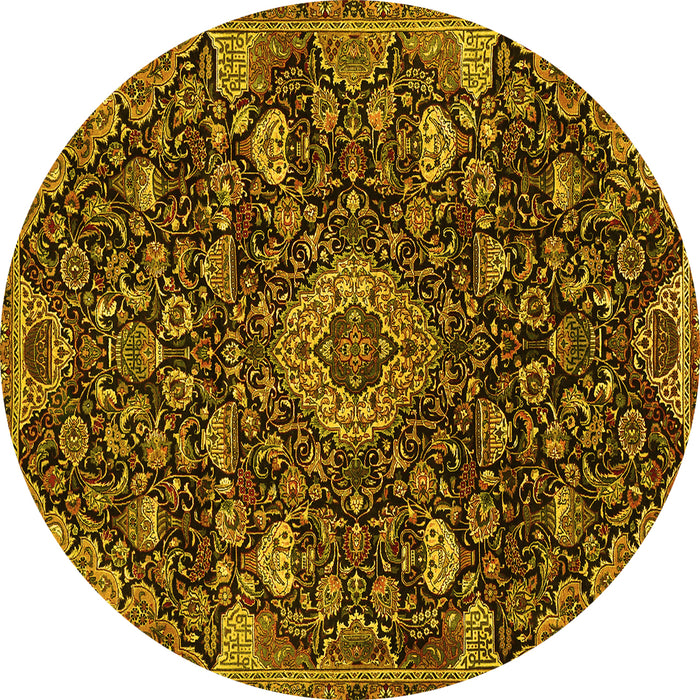 Round Medallion Yellow Traditional Rug, tr444yw