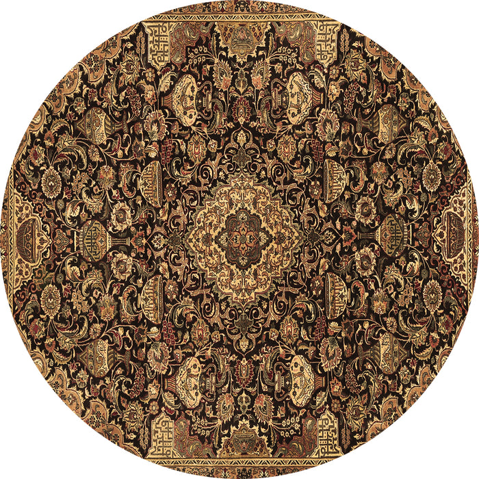 Round Machine Washable Medallion Brown Traditional Rug, wshtr444brn
