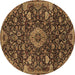 Round Machine Washable Medallion Brown Traditional Rug, wshtr444brn