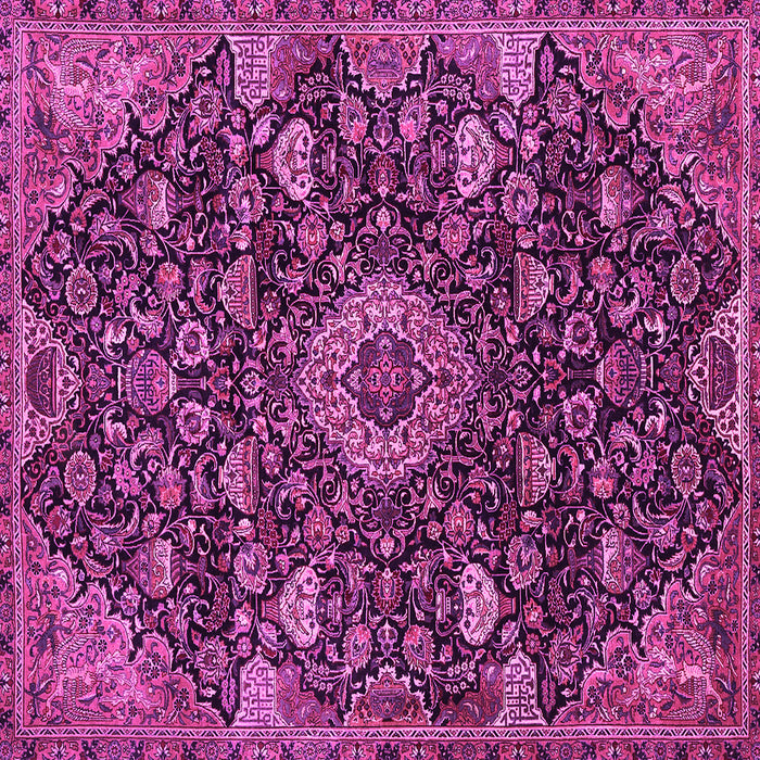 Square Machine Washable Medallion Pink Traditional Rug, wshtr444pnk