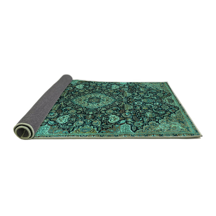 Sideview of Medallion Turquoise Traditional Rug, tr444turq