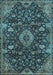 Machine Washable Medallion Light Blue Traditional Rug, wshtr444lblu