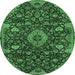 Round Machine Washable Medallion Emerald Green Traditional Area Rugs, wshtr444emgrn