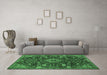 Machine Washable Medallion Emerald Green Traditional Area Rugs in a Living Room,, wshtr444emgrn