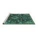 Sideview of Machine Washable Medallion Turquoise Traditional Area Rugs, wshtr444turq