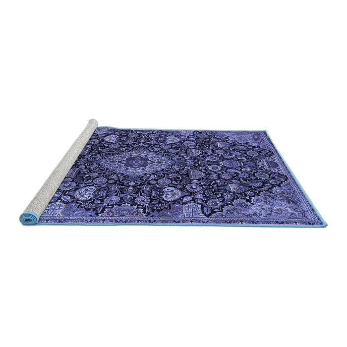 Sideview of Machine Washable Medallion Blue Traditional Rug, wshtr444blu