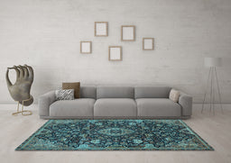 Machine Washable Medallion Light Blue Traditional Rug in a Living Room, wshtr444lblu