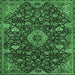 Square Machine Washable Medallion Emerald Green Traditional Area Rugs, wshtr444emgrn