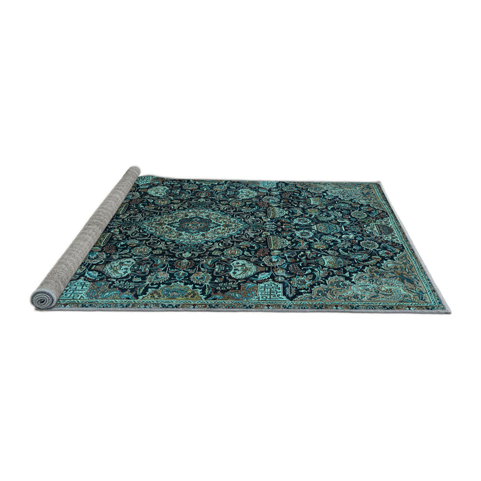 Sideview of Machine Washable Medallion Light Blue Traditional Rug, wshtr444lblu