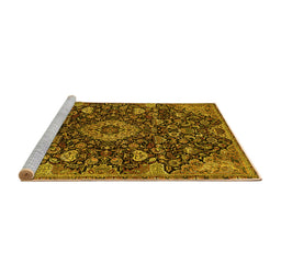 Sideview of Machine Washable Medallion Yellow Traditional Rug, wshtr444yw