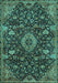 Machine Washable Medallion Turquoise Traditional Area Rugs, wshtr444turq