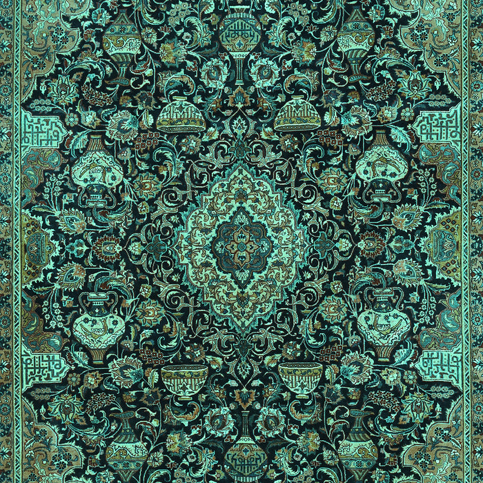 Machine Washable Medallion Turquoise Traditional Area Rugs, wshtr444turq