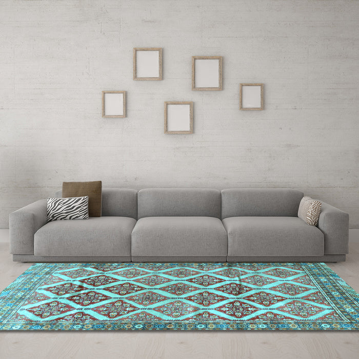Machine Washable Persian Light Blue Traditional Rug in a Living Room, wshtr4450lblu