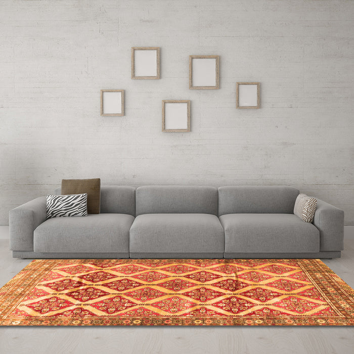 Machine Washable Persian Orange Traditional Area Rugs in a Living Room, wshtr4450org