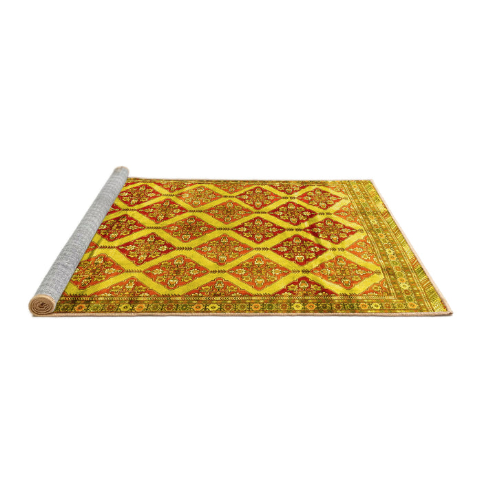 Sideview of Machine Washable Persian Yellow Traditional Rug, wshtr4450yw
