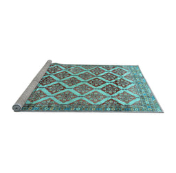 Sideview of Machine Washable Persian Light Blue Traditional Rug, wshtr4450lblu