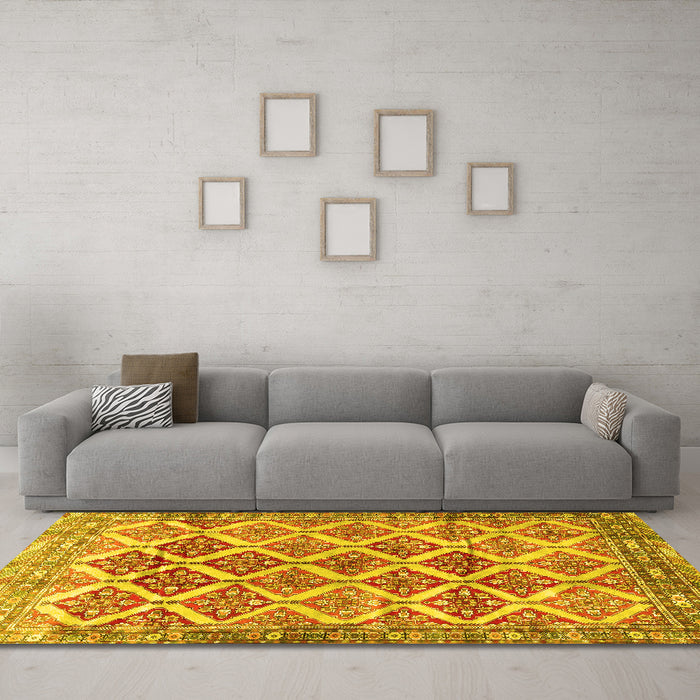 Machine Washable Persian Yellow Traditional Rug in a Living Room, wshtr4450yw