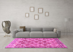 Machine Washable Persian Pink Traditional Rug in a Living Room, wshtr4450pnk