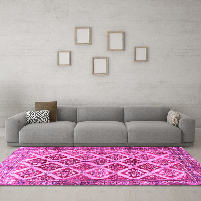 Machine Washable Persian Pink Traditional Rug in a Living Room, wshtr4450pnk