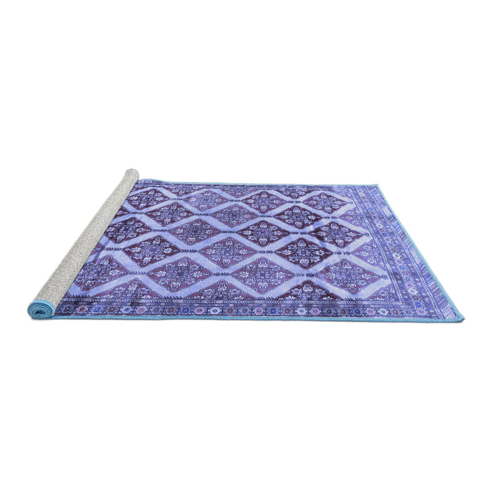 Sideview of Machine Washable Persian Blue Traditional Rug, wshtr4450blu