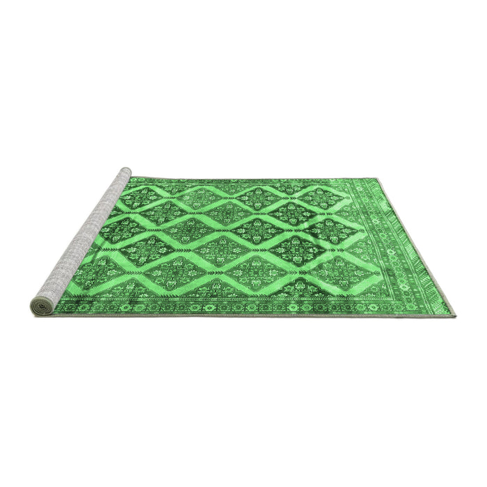 Sideview of Machine Washable Persian Emerald Green Traditional Area Rugs, wshtr4450emgrn